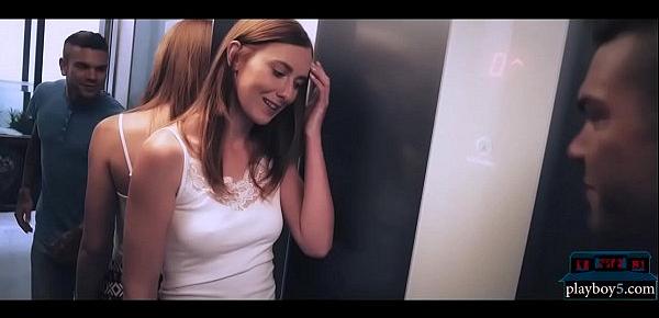  MILF redhead meets a stranger in elevator and they fuck